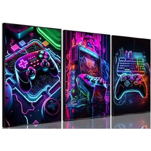 Neon Gaming Wall Art Set of 3 RGB Gamer Room Decor 12x16 Posters Unframed